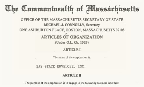 Bay State Envelope Comm of MA Articles of Organization Image