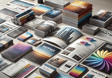 Offset and Digitally printed products full-color brochures, flyers, business cards cropped
