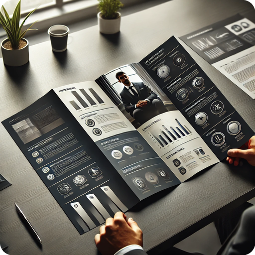 Informative folded brochure open with charts_rounded