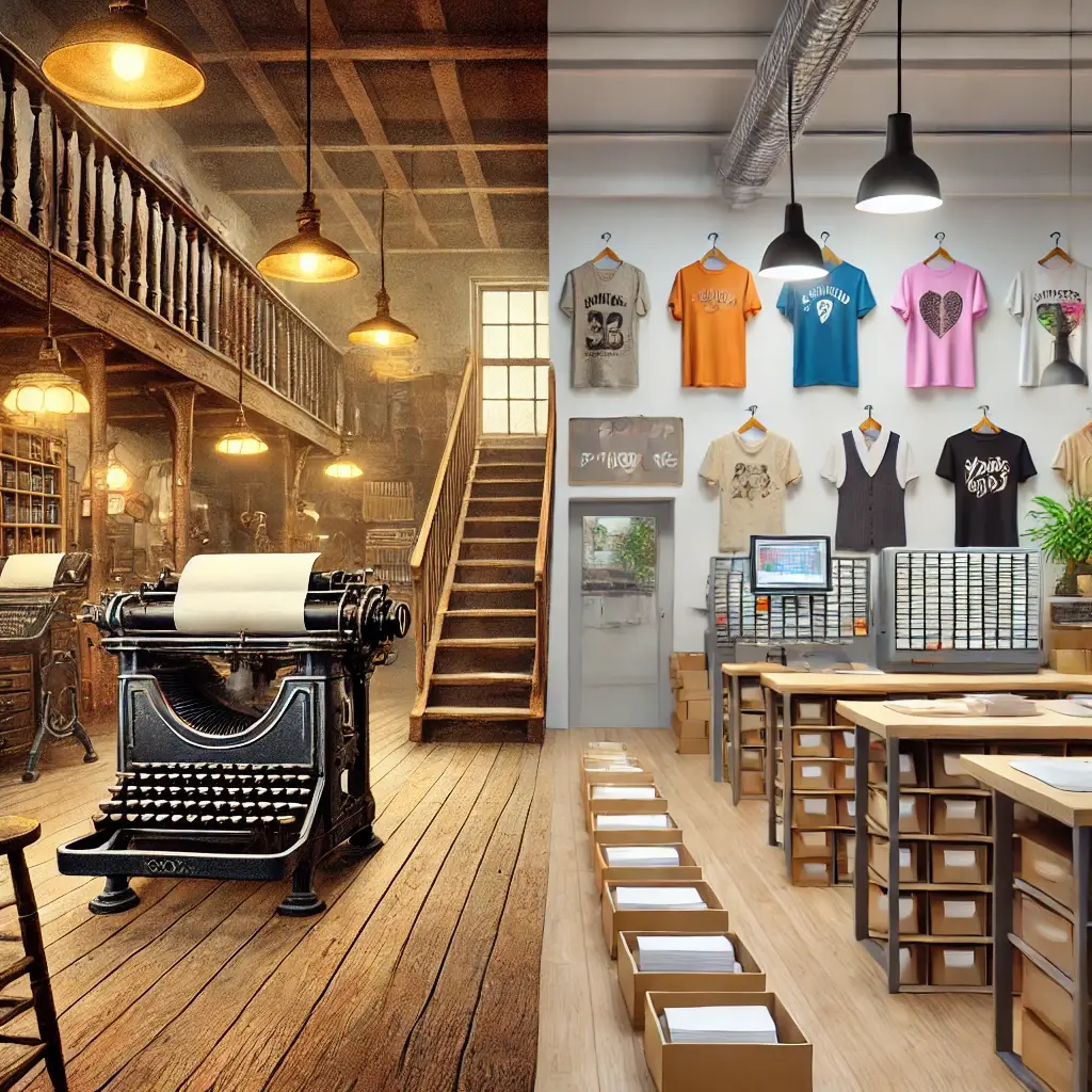 Side-by-side printshop evolution apparel